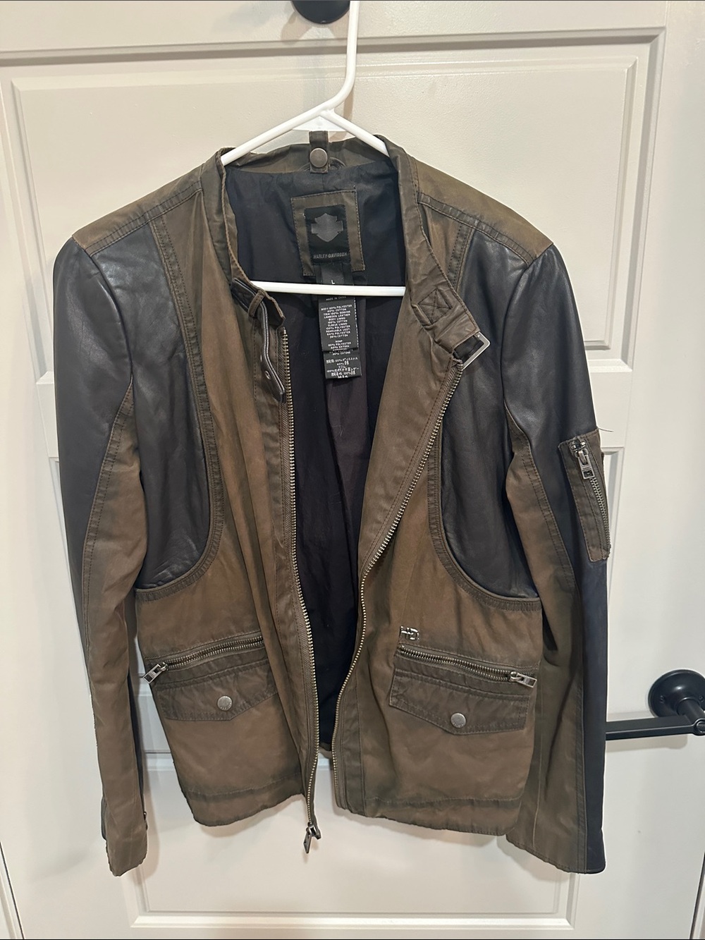 Harley-Davidson Two-Tone Brown Canvas and Black Leather Jacket
